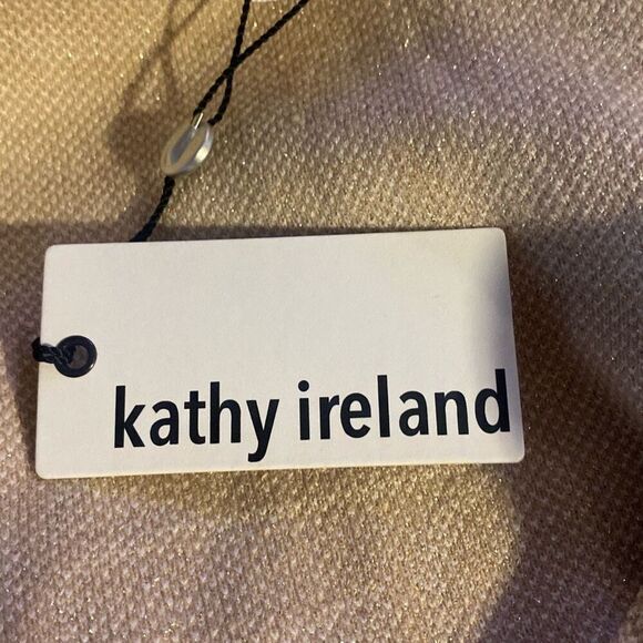 Kathy Ireland Womens Tan White Longline Collared Metallic Coat Size Medium NWT - Picture 5 of 5